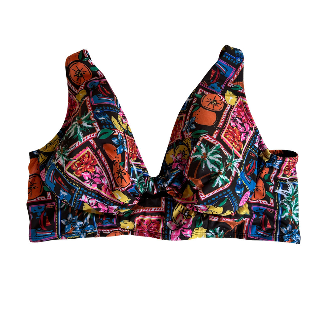Swim by Cacique Colorful Tropical Underwire Swim Top Size 42DD